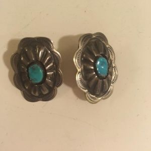 Turquoise and sterling silver shield earrlngs